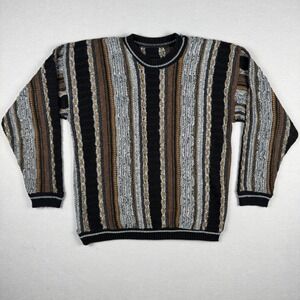 Vintage Coogi Style 3D Knit Sweater Mens Multi Color Vertical Stripe No Tag